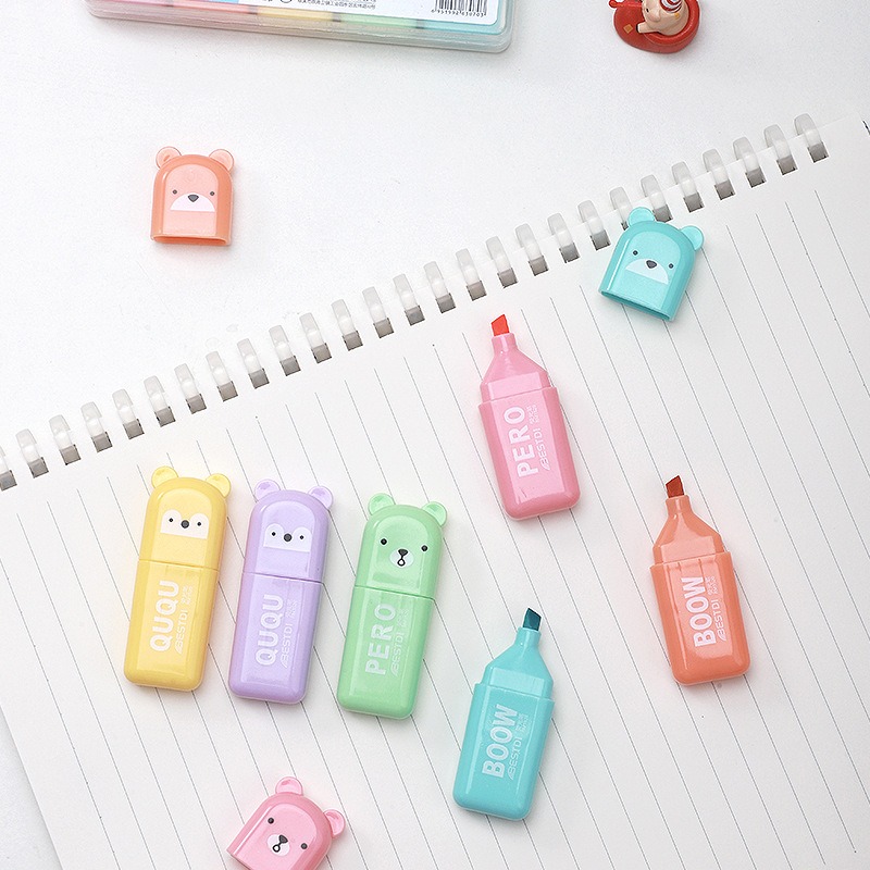 4/6/12 Pcs Kawaii Bear Highlig - đánh giá và giá Highlighter Set Pastel